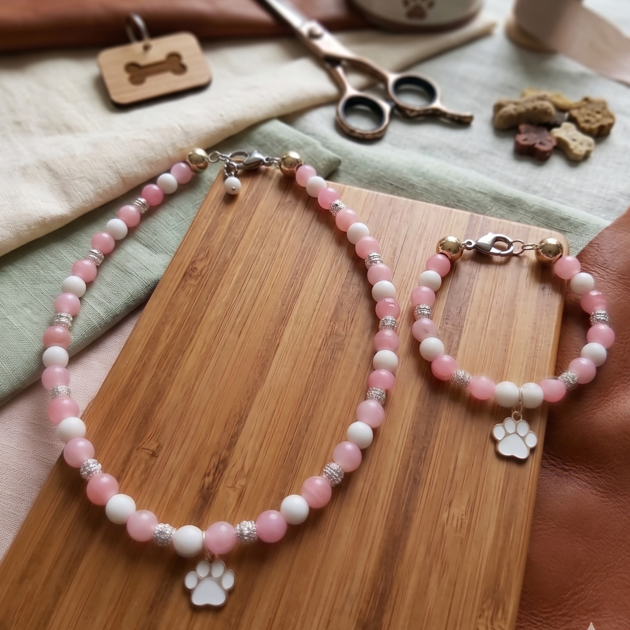 Set Coordinato "Anima Gemella" – Collana per Cane e Bracciale per Padrone in Pietre Gaia e Conchiglia
